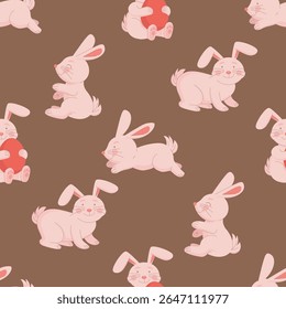 Seamless vector pattern featuring cute rabbits in a playful, minimal style. Ideal for children’s products, textiles, wallpapers, wrapping paper, and digital projects.