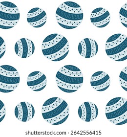 Seamless vector pattern featuring decorative striped circles in varying sizes and shades of blue on a white background