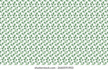 Um padrão de vetor sem costura com ramos verdes delicados com folhas ovaladas. As folhas são renderizadas em diferentes tons de verde, criando uma sutil profundidade e textura. 