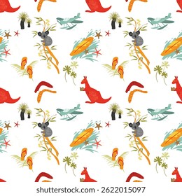 Seamless vector pattern featuring a diverse collection of animals including wild, farm, exotic species. Modern style perfect for children’s products, wallpapers, textiles, packaging, educational
