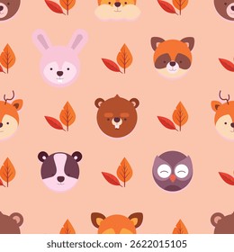 Seamless vector pattern featuring a diverse collection of animals including wild, farm, exotic species. Modern style perfect for children’s products, wallpapers, textiles, packaging, educational