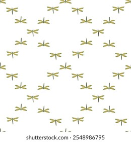 A seamless vector pattern featuring dragonflies arranged in a diamond shape. Perfect for fabric, wallpaper, and nature-themed stationery. Ideal for elegant and unique designs.