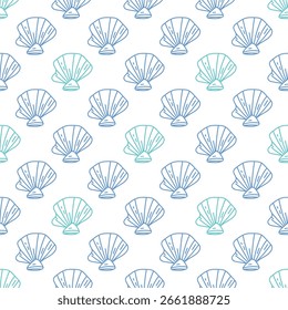 Padrão de vetor sem emenda com conchas de mar elegantes. 