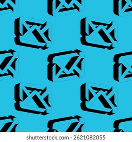 Seamless vector pattern featuring envelopes designed in bold negative space style on a cyan background. Ideal for themes related to mail, email, communication, and message delivery.