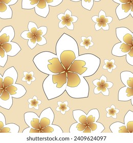 A seamless vector pattern featuring frangipani flower motifs, providing an elegant and beautiful visual appearance.