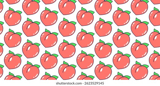Seamless vector pattern featuring fresh, juicy peaches. Perfect for summer-themed designs, food packaging, textiles, digital art, and fruit-inspired projects. Vibrant, natural, and refreshing aestheti