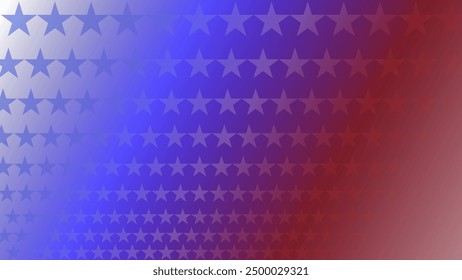 Seamless vector pattern featuring a gradient of stars transitioning from blue to red, ideal for patriotic designs, backgrounds, and festive decorations.