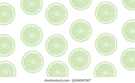 A seamless vector pattern featuring green orange or lime fruit slices in a clean, minimal flat style.