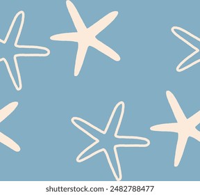 Seamless vector pattern featuring hand drawn starfish. Perfect for kitchen covers, fabrics, wallpapers, wrapping papers, and textiles. This marine design adds a playful touch.