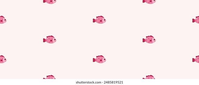 Seamless vector pattern featuring hand drawn pink fish. Perfect for kitchen covers, fabrics, wallpapers, wrapping papers, and textiles.