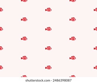 Seamless vector pattern featuring hand drawn red fish. Perfect for kitchen covers, fabrics, wallpapers, wrapping papers, and textiles.