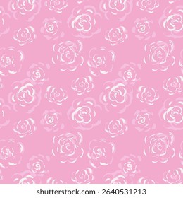 Seamless vector pattern featuring hand drawn artistic roses in soft shades on a pastel pink  background. The expressive, sketch like floral design for textiles, fashion, packaging, branding