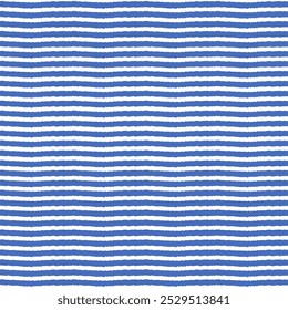 A seamless vector pattern featuring hand-drawn wavy stripes in blue, isolated on a white background. Ideal for fabric design, wallpapers, or wrapping paper.