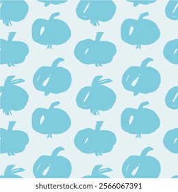 A seamless vector pattern featuring hand-drawn apples on a blue background. The whimsical and naive style adds charm to textiles and decorative surfaces.