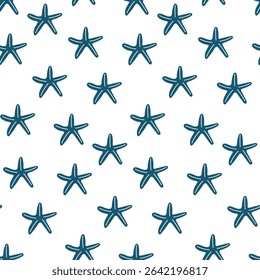 Seamless vector pattern featuring hand-drawn starfish on a white background for creative projects and designs