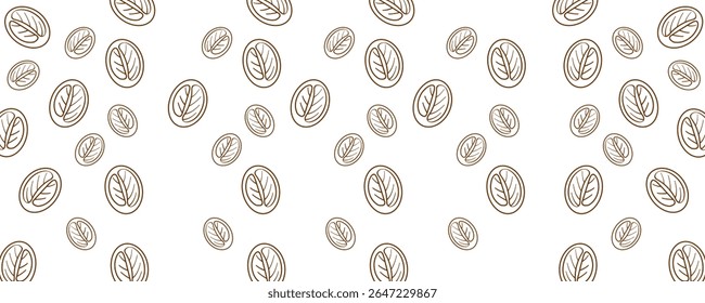 Seamless vector pattern featuring hand-drawn brown coffee bean outlines on a white background. Minimal and modern design ideal for coffee packaging, cafe branding, textiles, wrapping paper, and backgr