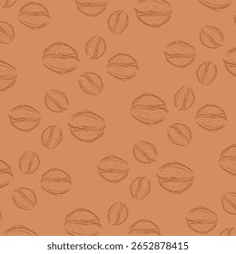 Um padrão de vetor sem costura com nozes desenhadas à mão em estilo de esboço marrom. Ideal para embalagens de alimentos, marca orgânica, decoração de cozinha e fundos inspirados na natureza.