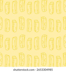 Um padrão de vetor sem costura com fritas francesas estilo esboço desenhado à mão. Ideal para marca de fast food, embalagem de restaurante, fundos com temas de lanches e designs culinários.