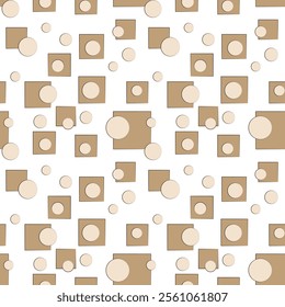 A seamless vector pattern featuring a harmonious mix of squares and circles in warm, aged paper hues. Presented on a transparent background, it allows for versatile use in creative designs