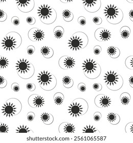 A seamless vector pattern featuring a harmonious blend of circular motifs, radiant and delicate flowers. Designed with a transparent background