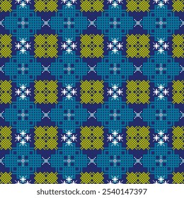 A seamless vector pattern featuring intricate geometric shapes in a bold color palette of red, white, and blue. This design is perfect for creating modern and stylish backgrounds, textiles, and other 