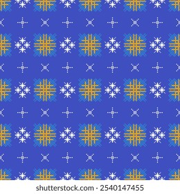 A seamless vector pattern featuring intricate geometric shapes in a bold color palette of red, white, and blue. This design is perfect for creating modern and stylish backgrounds, textiles, and other 