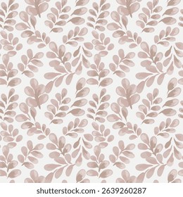 Seamless vector pattern featuring lush beige leaves on a light background. Pastel, hand painted foliage creates a bold and refreshing botanical design, perfect for fabric, wallpaper, wrapping paper