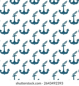 Seamless vector pattern featuring nautical anchors on a white background ideal for marine-themed designs and decor