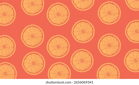 A seamless vector pattern featuring orange fruit slices in a minimal flat style. Bright and refreshing citrus design