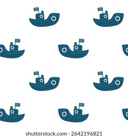 Seamless vector pattern featuring playful tugboats on a bright background