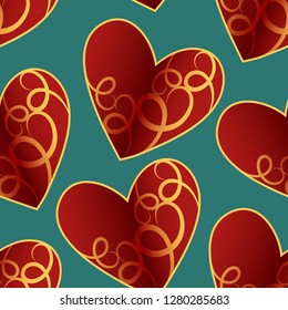 A seamless vector pattern featuring repeating hearts. This romantic texture would be ideal for use as a textile design or wrapping paper.
