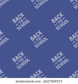 Seamless vector pattern featuring a repeating "Back to School" design in a stylish, slightly slanted, light-grey typography on a deep blue background, ideal for educational projects.