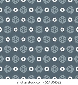 A seamless vector pattern featuring repeating industrial gears. This mechanical cogwheel texture would be ideal for use as a textile design or wrapping paper