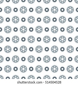 A seamless vector pattern featuring repeating industrial gears. This mechanical cogwheel texture would be ideal for use as a textile design or wrapping paper