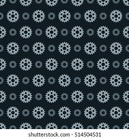 A seamless vector pattern featuring repeating industrial gears. This mechanical cogwheel texture would be ideal for use as a textile design or wrapping paper