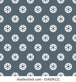 A seamless vector pattern featuring repeating industrial gears. This mechanical cogwheel texture would be ideal for use as a textile design or wrapping paper