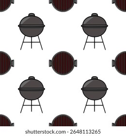 Seamless vector pattern featuring a stylish illustration of charcoal grills and their grates, perfect for BBQ-themed designs.