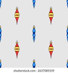 Seamless vector pattern featuring stylized Christmas ornaments in red and blue, perfect for festive backgrounds and winter holiday designs.