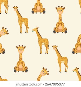 Seamless vector pattern featuring stylized animals in a modern, whimsical design. Perfect for textiles, wallpapers, wrapping paper, and digital backgrounds. Fully editable, scalable, ideal for nature