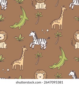 Seamless vector pattern featuring stylized animals in a modern, whimsical design. Perfect for textiles, wallpapers, wrapping paper, and digital backgrounds. Fully editable, scalable, ideal for nature