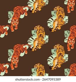 Seamless vector pattern featuring stylized animals in a modern, whimsical design. Perfect for textiles, wallpapers, wrapping paper, and digital backgrounds. Fully editable, scalable, ideal for nature