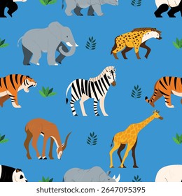 Seamless vector pattern featuring stylized animals in a modern, whimsical design. Perfect for textiles, wallpapers, wrapping paper, and digital backgrounds. Fully editable, scalable, ideal for nature