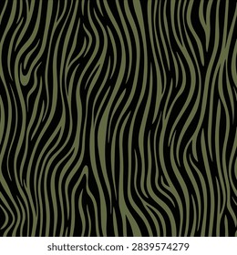 seamless vector pattern featuring wood texture background design with abstract wood grain and tree bark stripes in olive green and black for creative projects