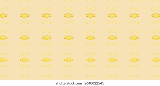 Seamless vector pattern featuring yellow candies with swirling decorative elements on a soft beige background.