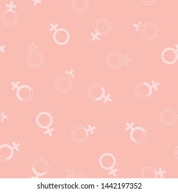 Seamless vector pattern with female gender icon. Medical symbol with blood drops. Concept of menstruation period, pregnancy or menopause. Vector illustration in flat style