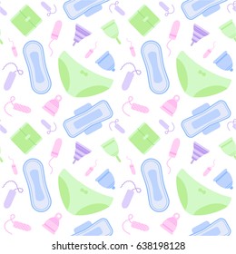 Seamless vector pattern with feminine hygiene products, swatch inside