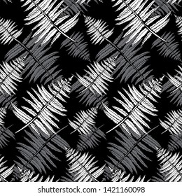 Seamless vector pattern. A pattern of fern leaves. Summer pattern. Autumn pattern. Monochrome coloring. For decor fabric, paper, Wallpaper, packaging.