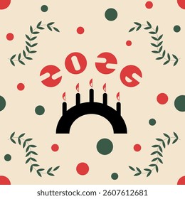 Seamless vector pattern with festive elements, likely intended for Christmas or holiday-themed designs. The style is minimalist and graphic, modern, 2026