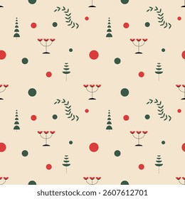 Seamless vector pattern with festive elements, likely intended for Christmas or holiday-themed designs. The style is minimalist and graphic, modern, 2026, candle, trees
