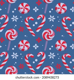 Seamless vector pattern of festive peppermint and candy cane, Christmas and New Year celebration related background.